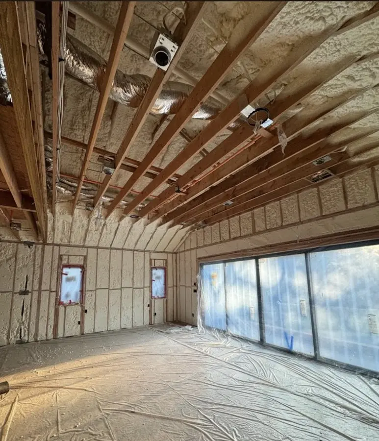 Interior walls and ceiling insulated with spray foam during new construction in Nixa